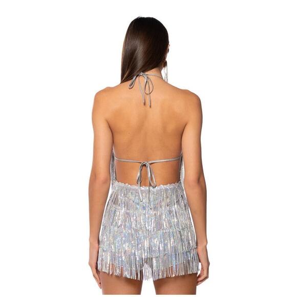 🦋B2G1🦋WESTERN FASHION Sexy Silver Flapper Fringe Romper | MEDIUM | - Picture 4 of 7